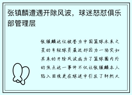 张镇麟遭遇开除风波，球迷怒怼俱乐部管理层