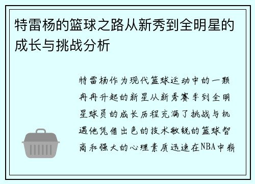 特雷杨的篮球之路从新秀到全明星的成长与挑战分析