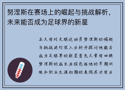 努涅斯在赛场上的崛起与挑战解析，未来能否成为足球界的新星